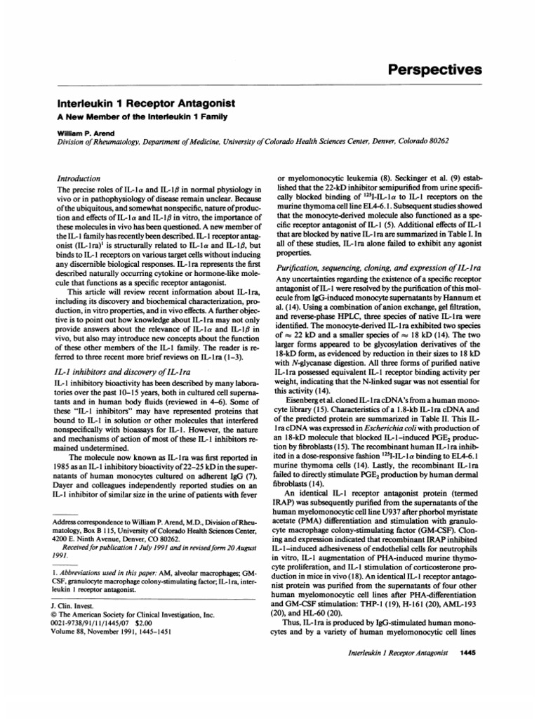 Interleukin 1 Receptor Antagonist | PDF | Monocyte | Interleukin