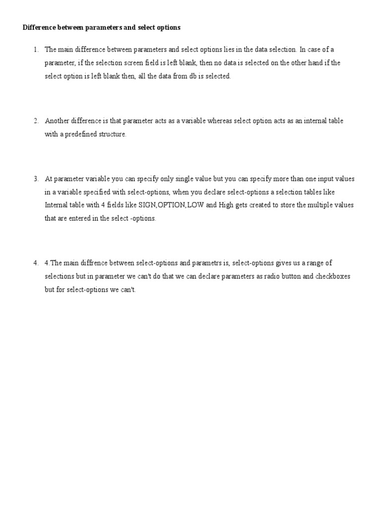 The Key Differences Between Parameters and Select Options: Data ...