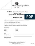 Bio 2521 - Animaux: Formes Et Fonctions Examen Intra Vaut 10 Ou 15% de Votre Note Finale Mardi 3 Mars 1998