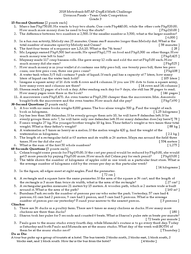 MMC Questions for Division Finals Grade 3.pdf Rectangle Nature