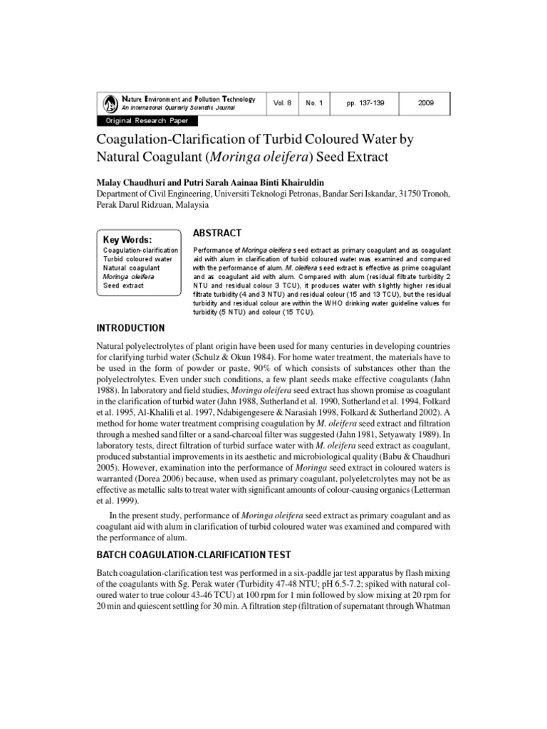 Natural Coagulant Moringa Oleifera Water Treatment Water Purification