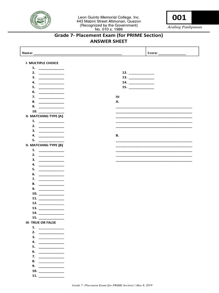 AP Answer Sheet | PDF | Student Assessment And Evaluation | Vocational