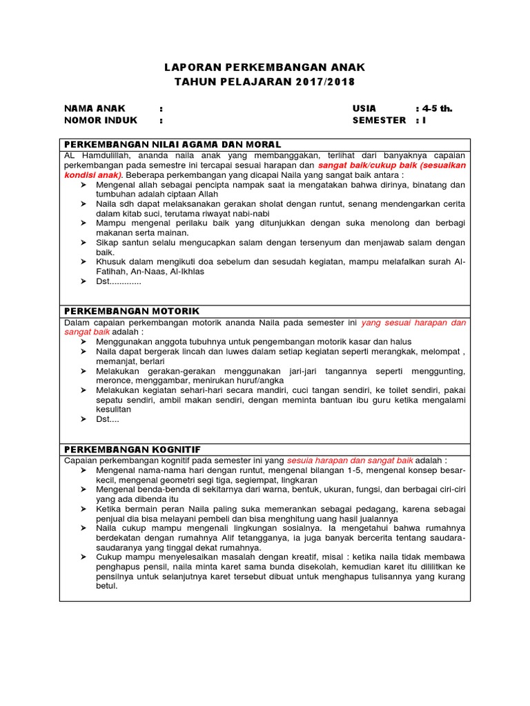 Tk Contoh Narasi Raport 1 Pdf