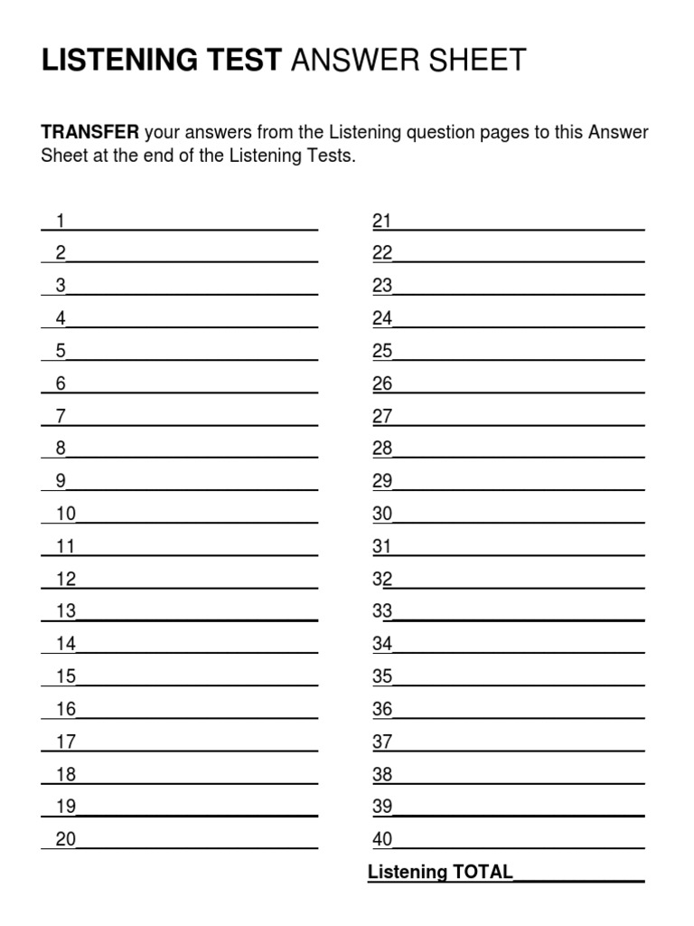 Listening Test Answer Sheet Template | PDF