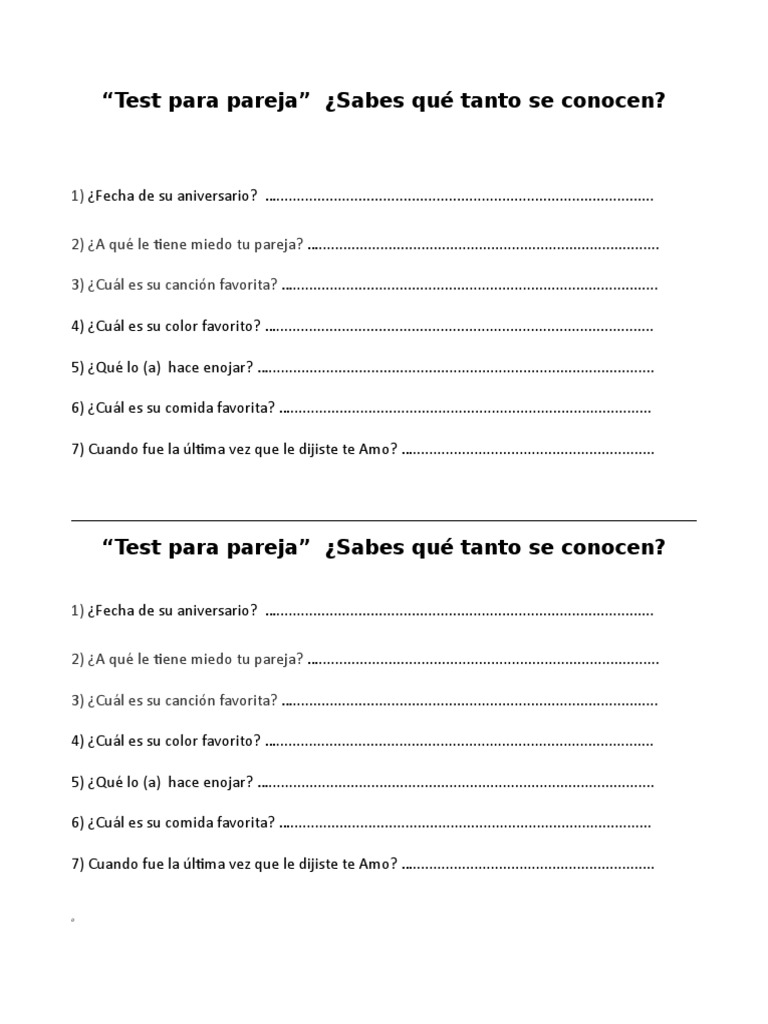 Test de Conocimiento para Parejas | PDF, image size:768x1024
