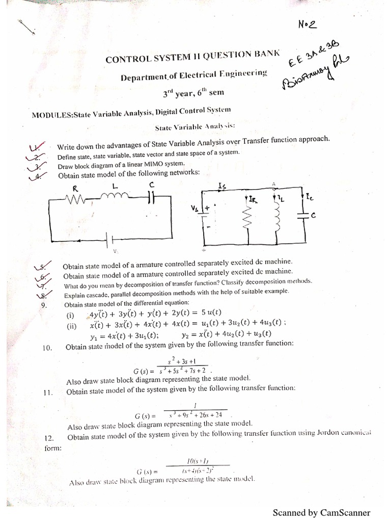 Linear Control System Question Bank PDF