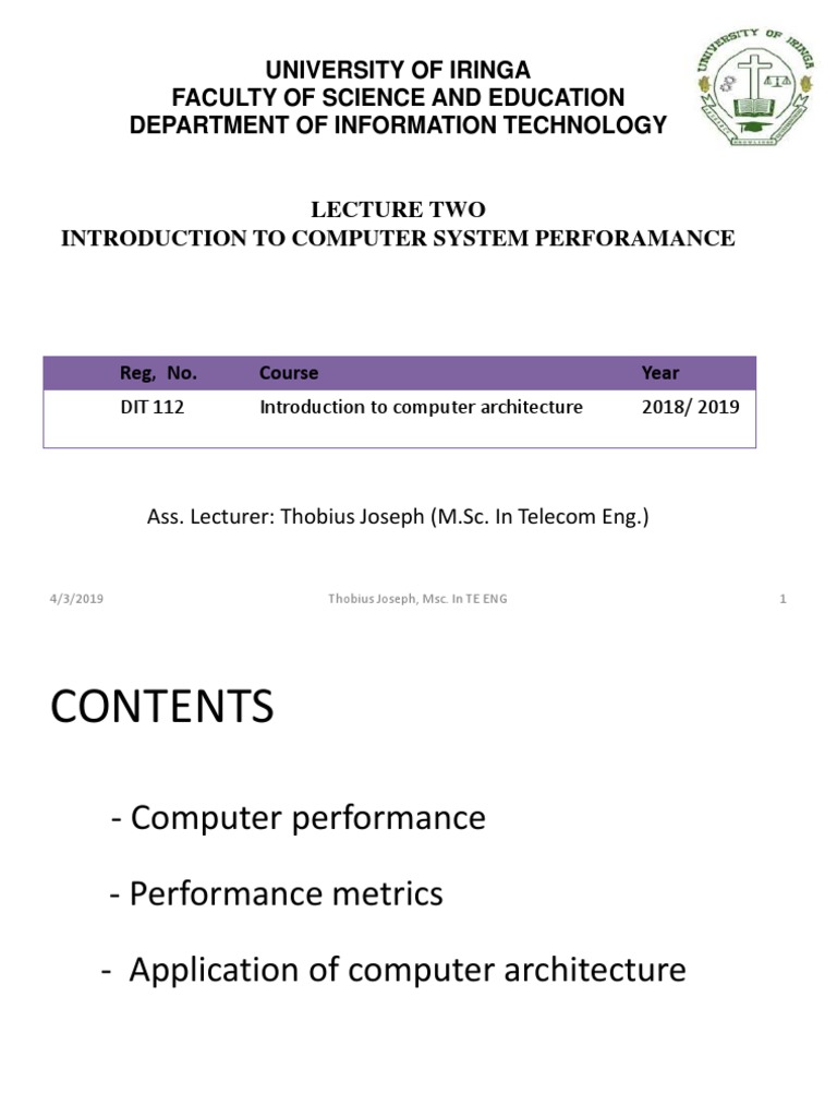 Introduction To Computer System Performance PDF Central Processing
