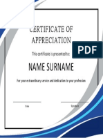 Certificate of Appreciation: Name Surname