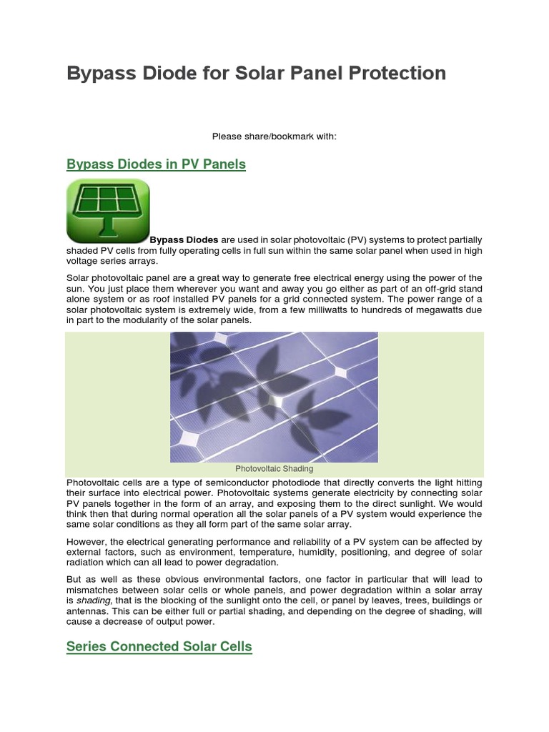 Bypass Diode For Solar Panel Protection: Bypass Diodes in PV Panels ...