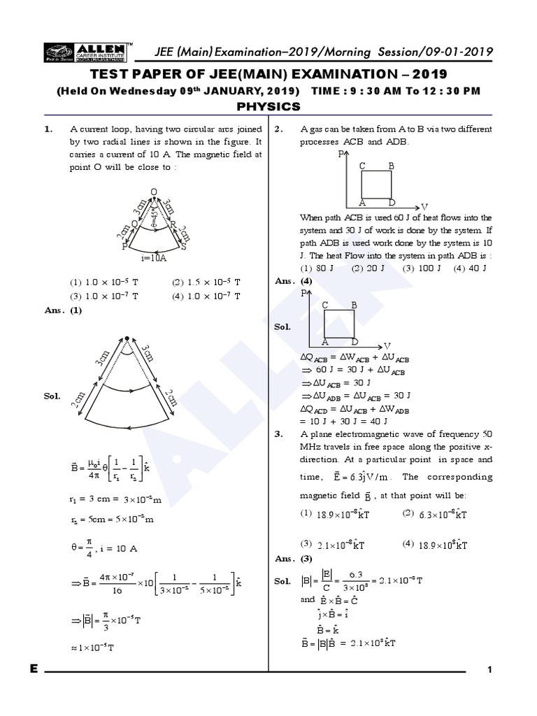 Jee Mains19 All 16 Papers With Solution Lens Optics Radioactive Decay