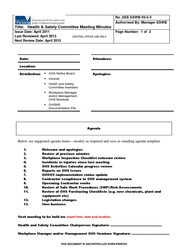 Health Committee Minutes | Working Conditions | Labour Relations