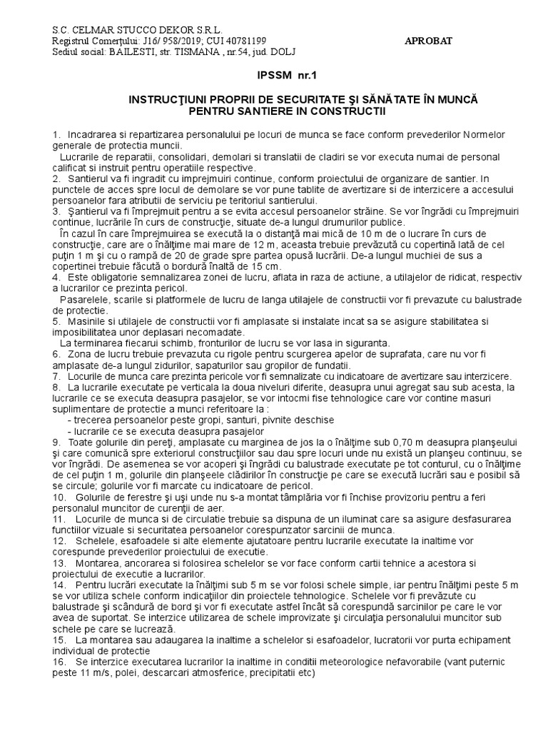 Ipssm-1-Instructiuni Proprii Pentru Santiere in Constructii | PDF