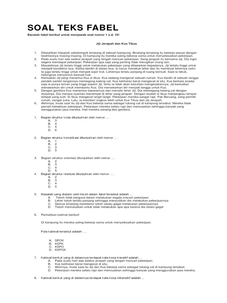 Soal Teks Fabel