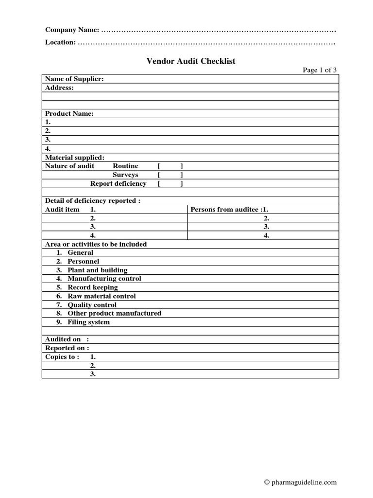 Vendor Audit Checklist PDF PDF Calibration Business