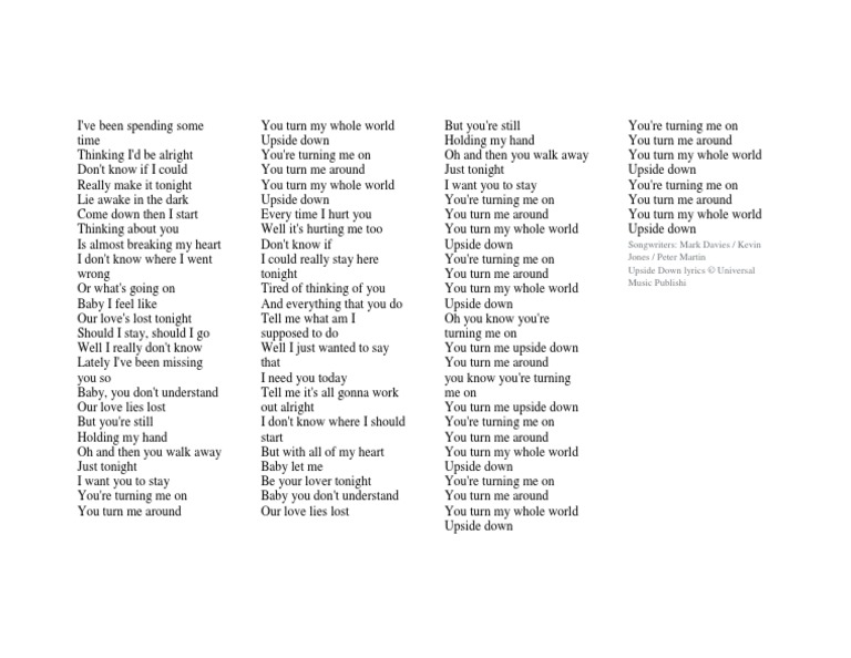 Upside Down Lyrics PDF Recorded Music Albums