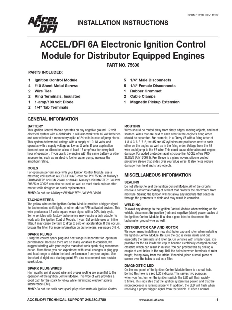 ACCELDFI Instructions 6a Digital Ignition Dfi 75606 PDF Ignition