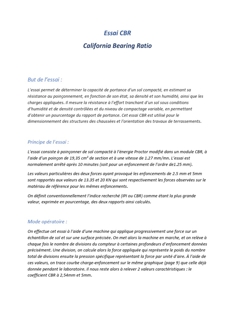Essai CBR : Capacité de Portance du Sol | PDF | Physique | Physique ...