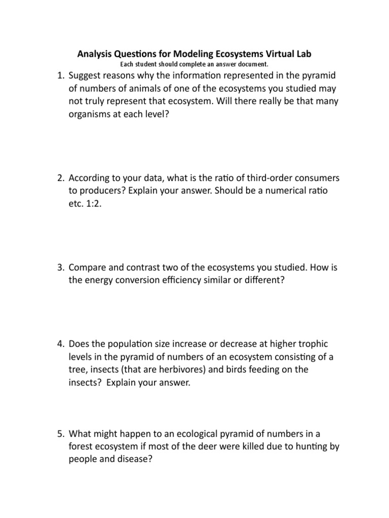 Analysis Questions For Modeling Ecosystems Virtual Lab PDF