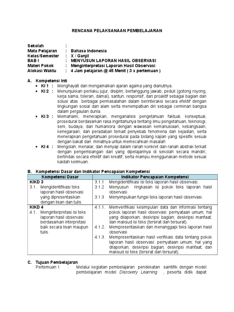 1 Rpp Menginterpretasi Laporan Hasil Observasi Doc