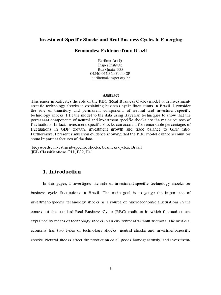 InvestmentSpecific Shocks and Real Business Cycles in Emerging
