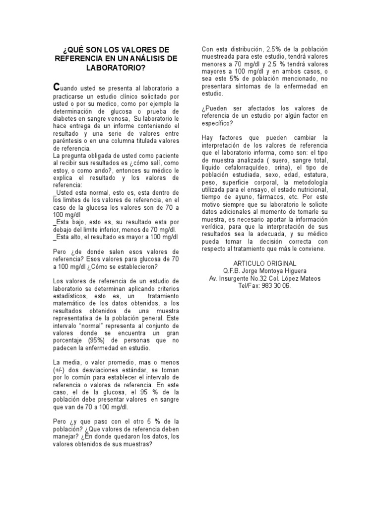Que Son Los Valores De Referencia En Un Analisis De Laboratorio Laboratorios Diabetes Mellitus