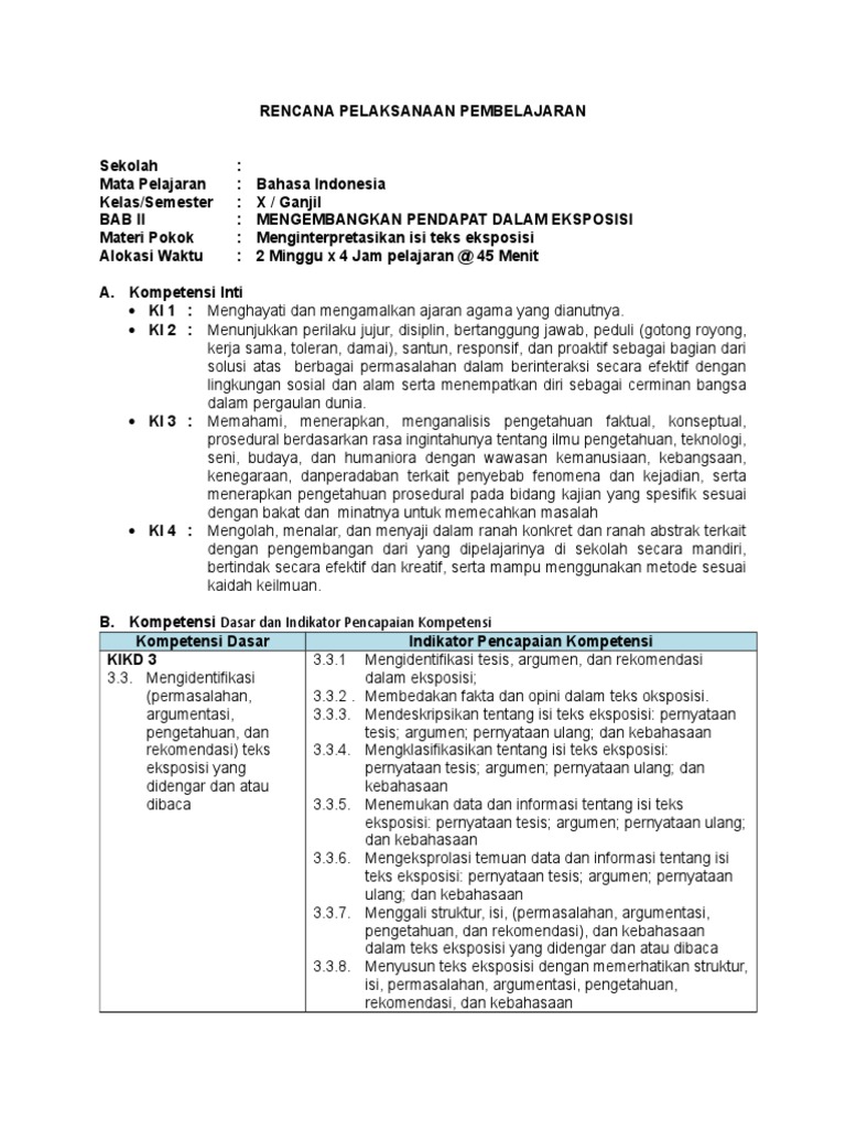 Rpp 1 Menginterpretasikan Isi Teks Eksposisi