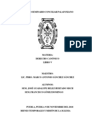 Tema Libro V - Bienes Temporales de La Iglesia PDF | PDF | obispo | Iglesia  Católica