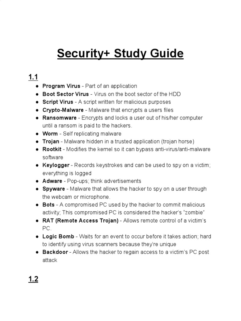 Security+ Study Guide | PDF | Malware | Computer Network