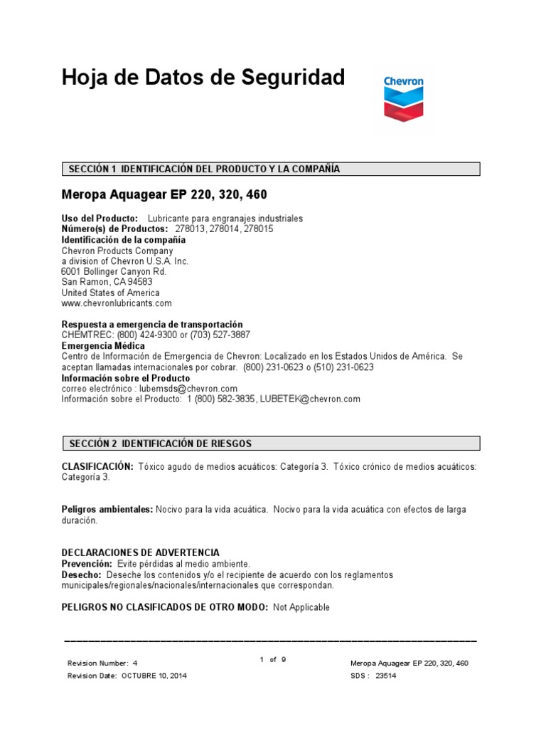 Ficha Técnica de Aceites Meropa EP 220, 320, 460 | PDF | Dióxido de ...