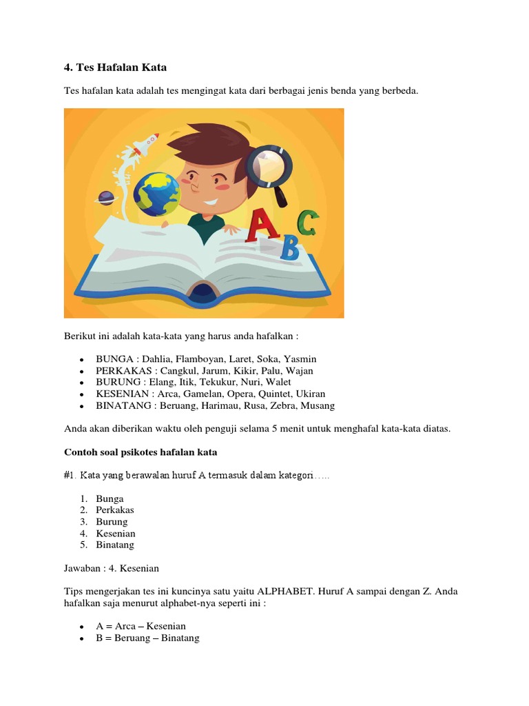 Contoh Soal Psikotes Hafalan Kata