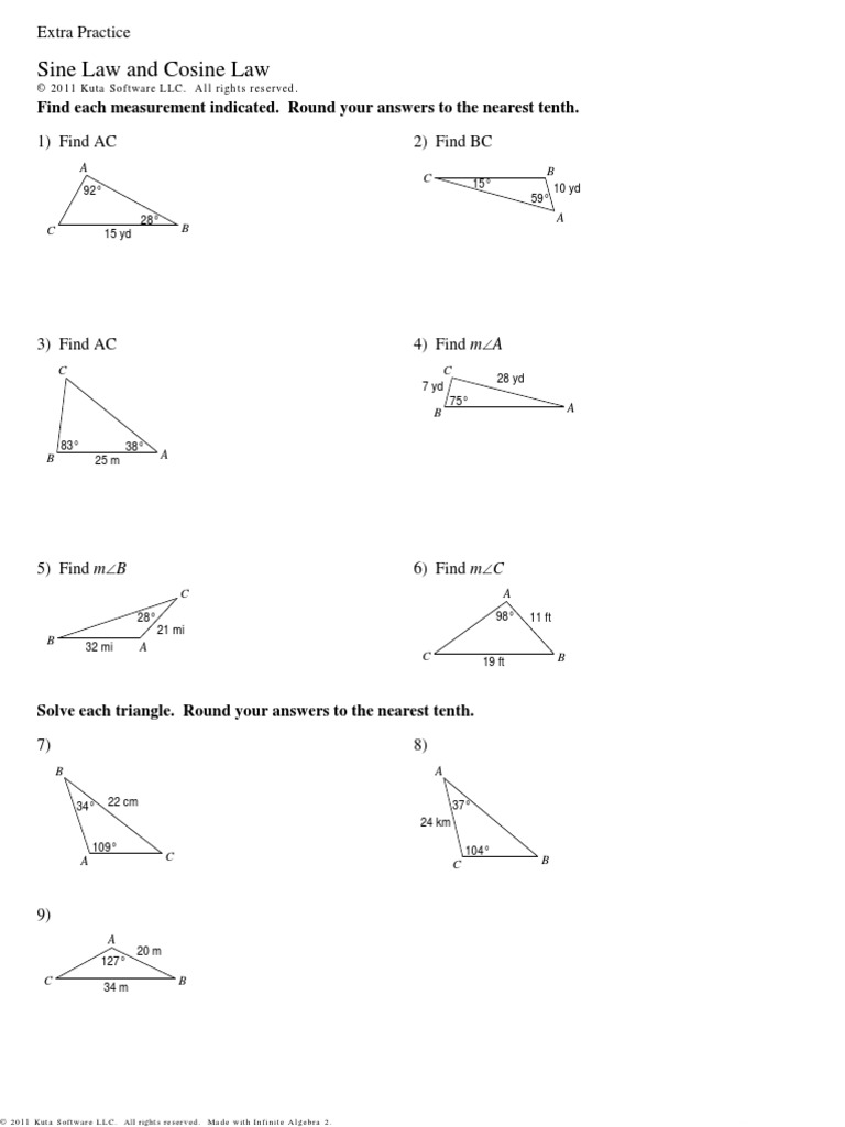 211 - 21 Preactice - Law of Sines and Cosines  PDF  Trigonometric Within Law Of Sines Worksheet Answers
