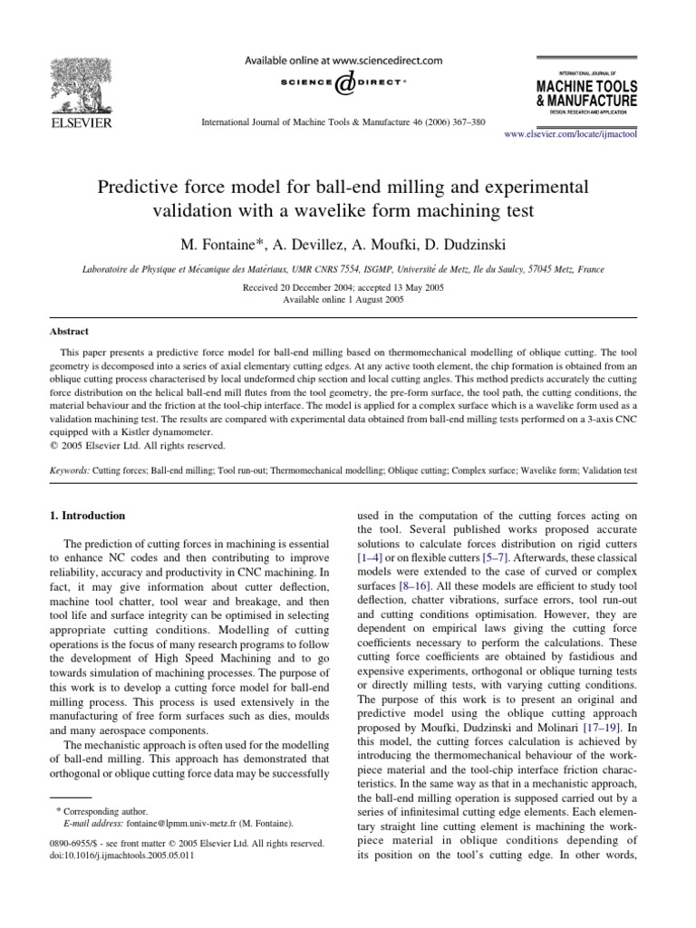 Predictive Model for Ball-End Milling | PDF | Machining | Deformation ...