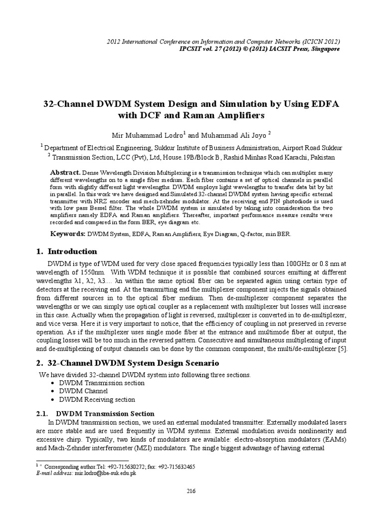 32-Channel DWDM System Design and Simulation by Using EDFA With DCF and ...