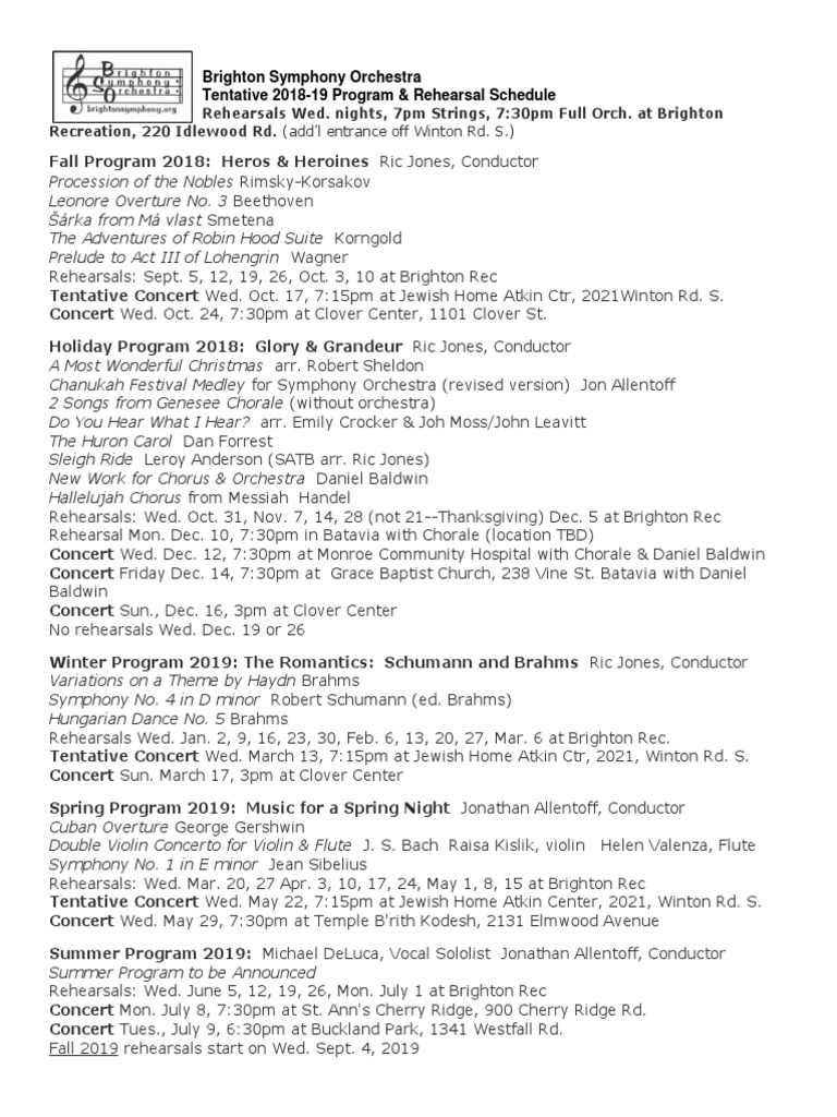 BSO Concert Schedule 2018 19 PDF Johannes Brahms Orchestras