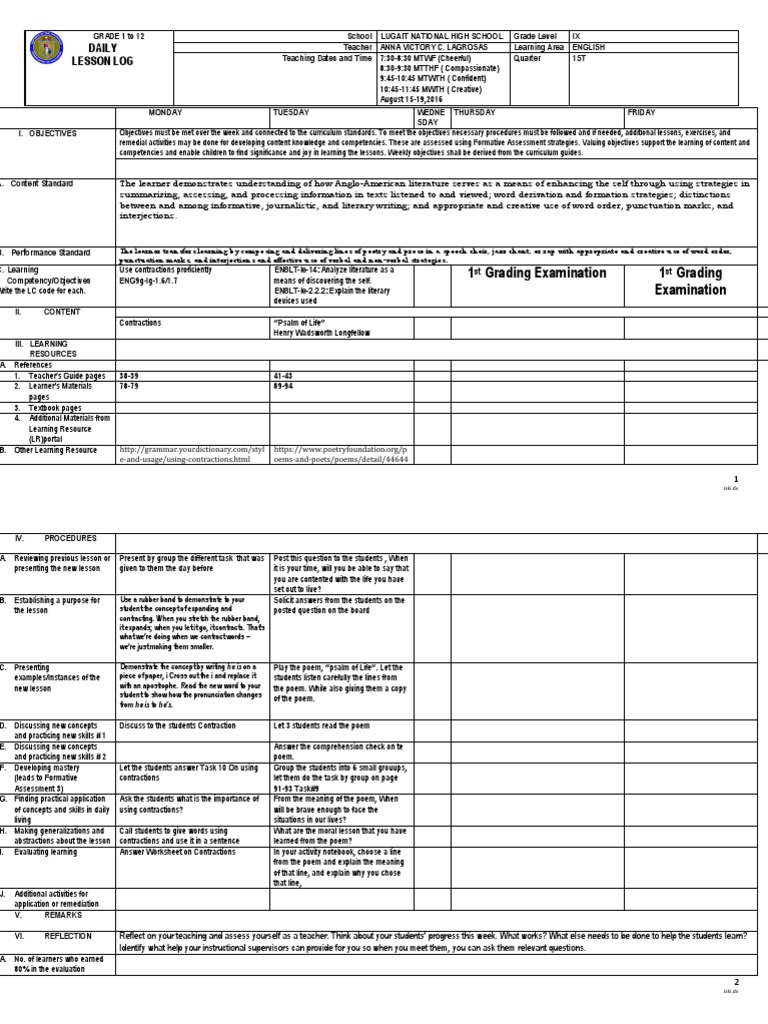 Grade 9 English Daily Lesson Plan | PDF | Educational Psychology | Learning
