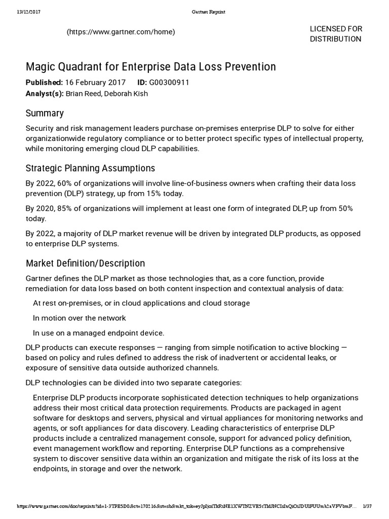 Gartner Reprint, DLP Feb 2017 | PDF | Cloud Computing | Computer Security