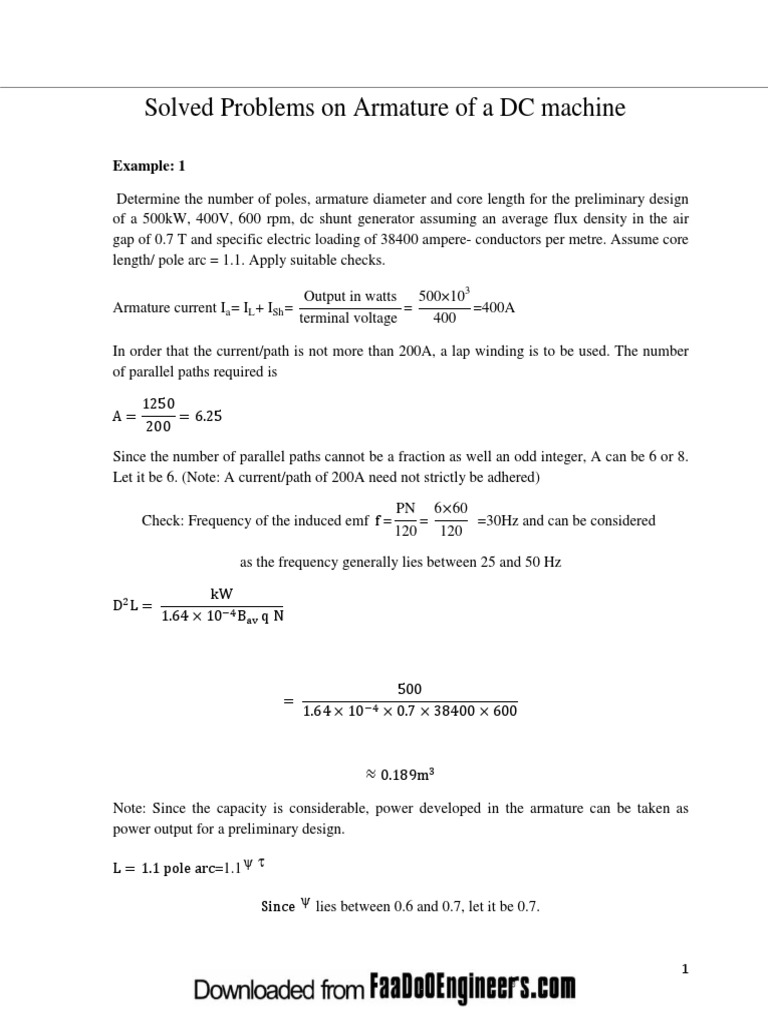 Electrical Machine Design Solved Problems On Armature of A DC Machine ...