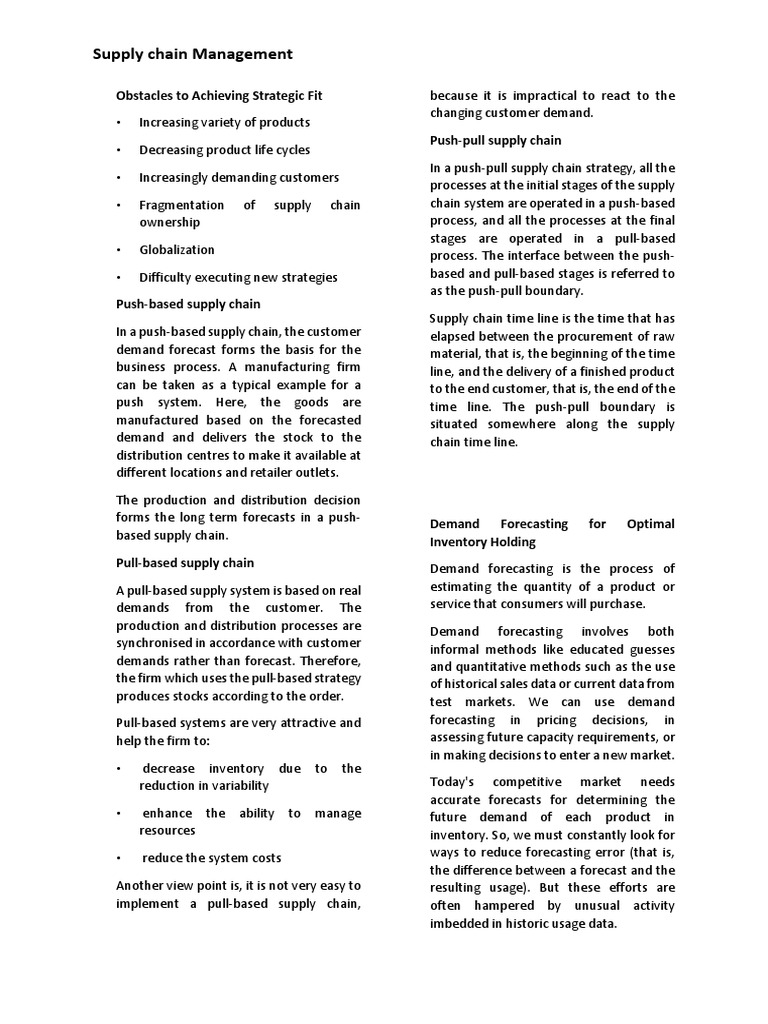 Supply Chain Management Obstacles To Achieving Strategic Fit PDF