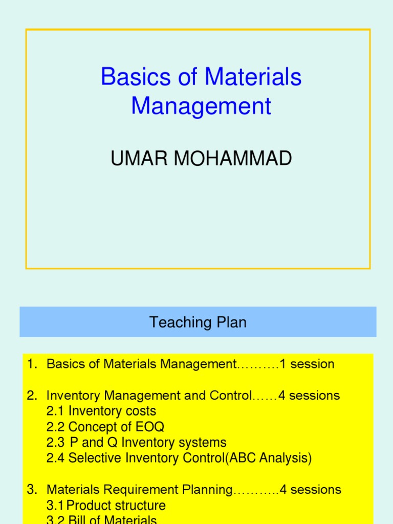 Materials Management Essentials Guide | PDF | Inventory | Business ...