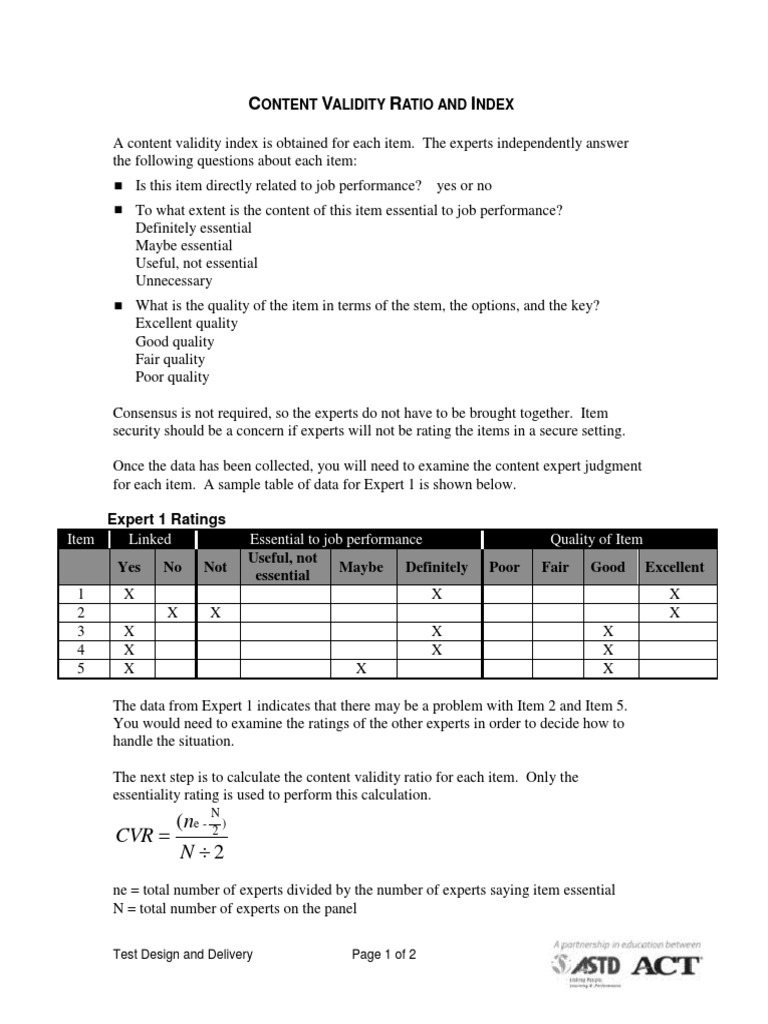 Content Validity Ratio and Index | PDF | Tests | Evaluation Methods