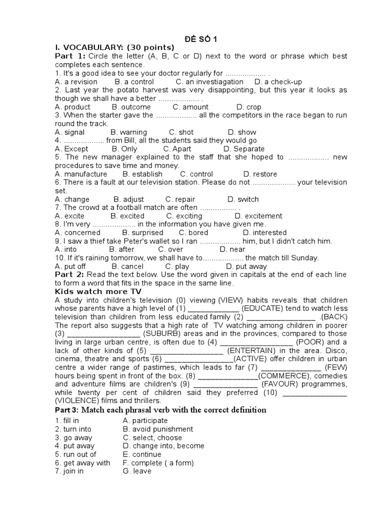 Vocabulary and Grammar Practice Test | PDF | Paper | Recycling