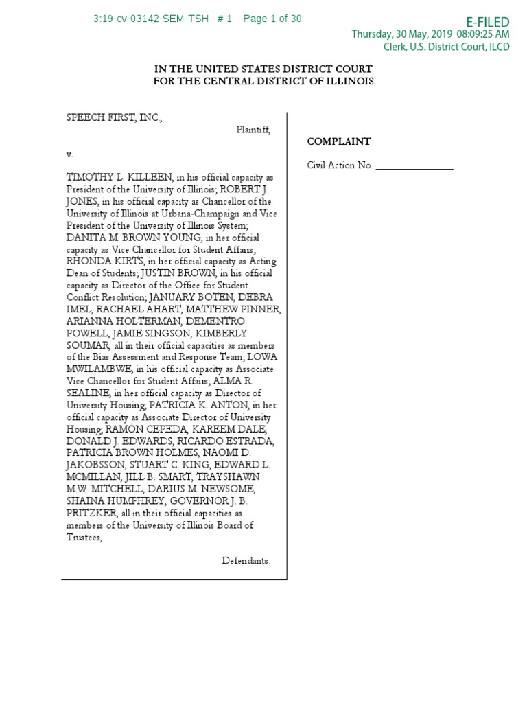 Speech First v. University of Illinois | PDF | First Amendment To The ...