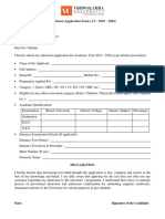 Admission Application Form 2019 - 2020 PDF