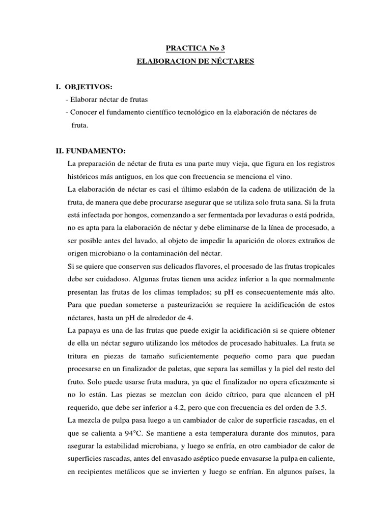 Elaboración de Néctares de Frutas | PDF | Agua | Alimentos