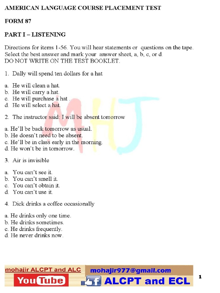 Alcpt Form Listening 87 And 90 Alcpt 102 Reading Pdf Nature