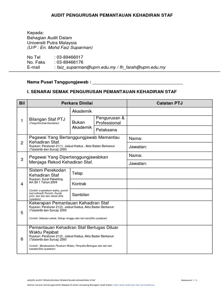 Senarai Semak Audit Pengurusan Pemantauan Kehadiran Staf  PDF