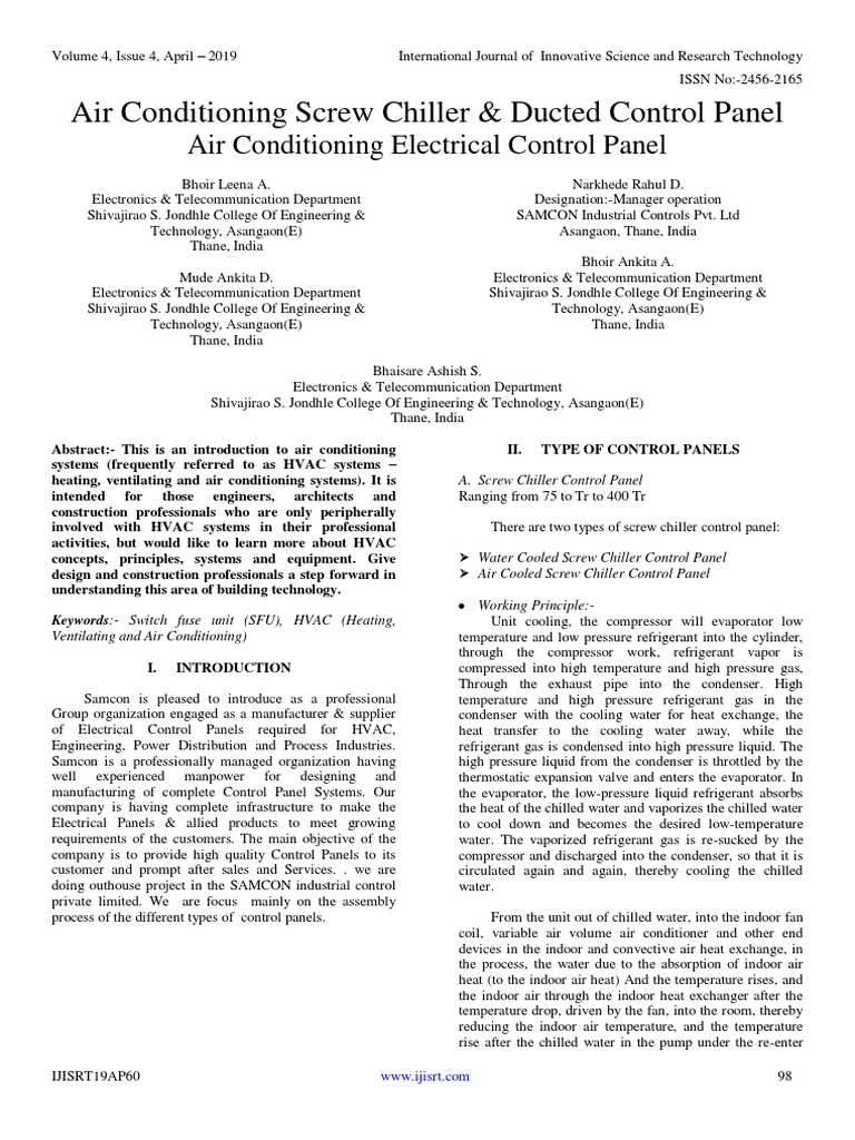 Air Conditioning Screw Chiller & Ducted Control Panel Air Conditioning