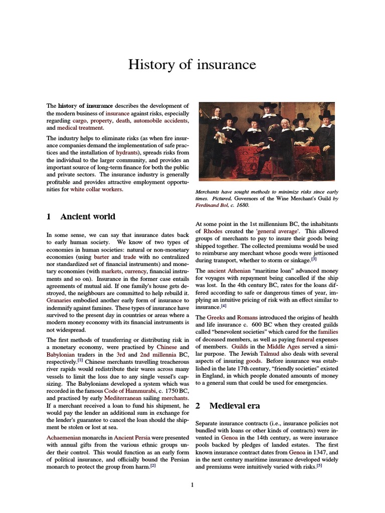 Evolution of Global Insurance History | PDF | Property Insurance | Life ...