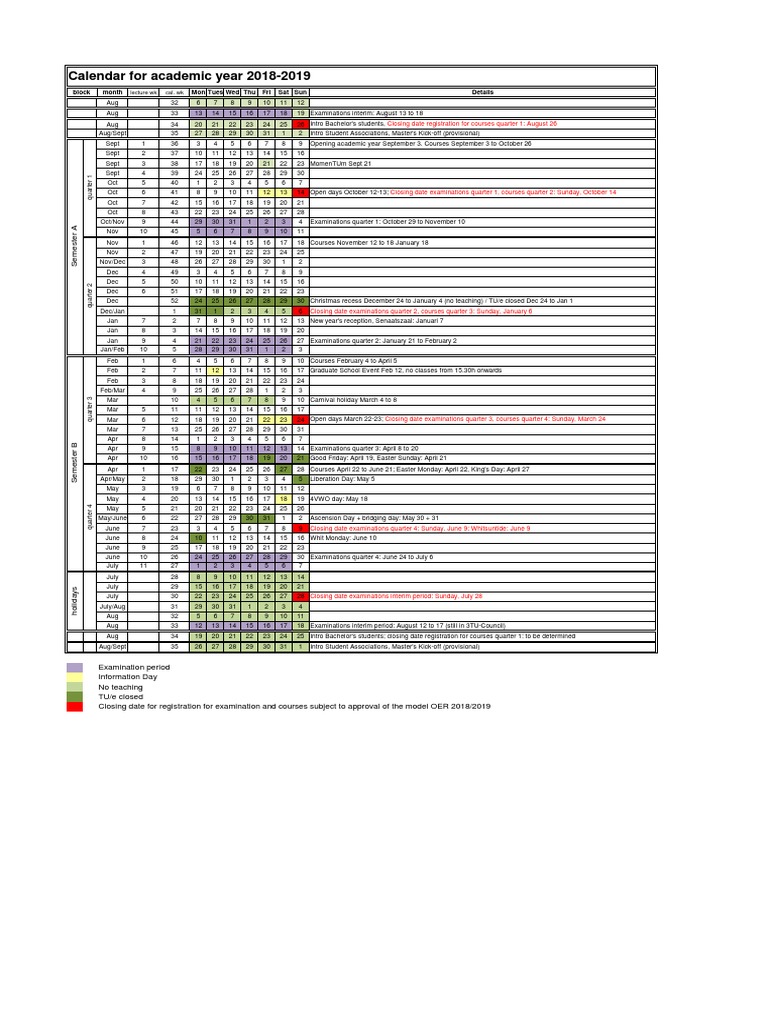 Academic Calendar 2018-2019: A Comprehensive Schedule of the Quarter 