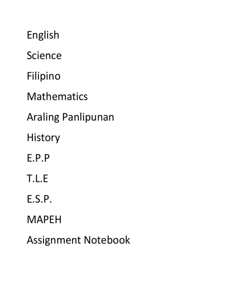 English Science Filipino Mathematics Araling Panlipunan History E.P.P T ...